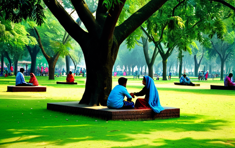저EMF 환경을 위한 공공 공간 활용 방안 - **

A bustling urban park in Dhaka, Bangladesh, filled with families enjoying a sunny afternoon. Lus...