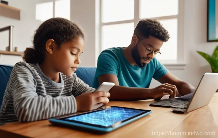 EMF 차단 기술의 사용자 경험 공유 - **Prompt 1: The Ubiquity of EMF in Daily Life**
    A vibrant, sunlit indoor scene depicting diverse...