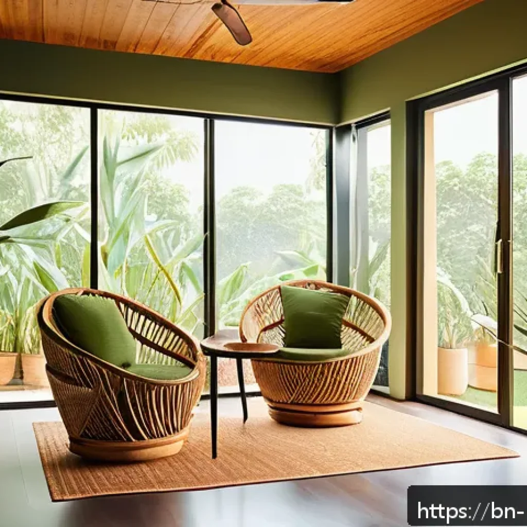 EMF 차단을 위한 가정용 자원의 최적화 - A cozy modern Bengali home interior featuring natural fiber furniture like bamboo chairs and wooden ...