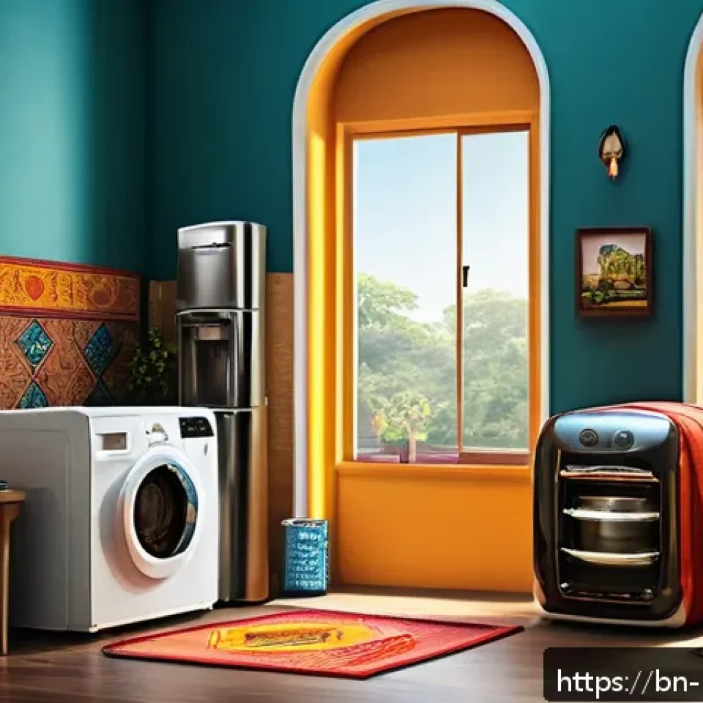 EMF 차단 효과가 있는 가전 제품 리뷰 - A modern Bengali household living room scene showcasing various electronic appliances like a refrige...