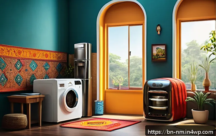 EMF 차단 효과가 있는 가전 제품 리뷰 - A modern Bengali household living room scene showcasing various electronic appliances like a refrige...